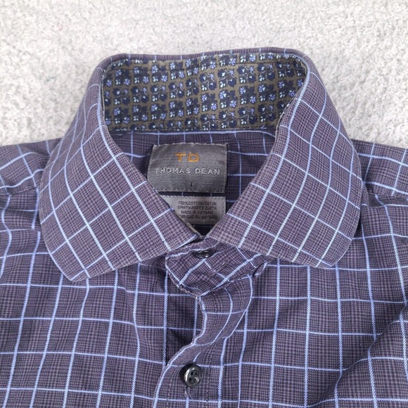 Thomas Dean Shirt Mens Medium Gray Plaid Long‎ Sleeve Button Down - Picture 3 of 16